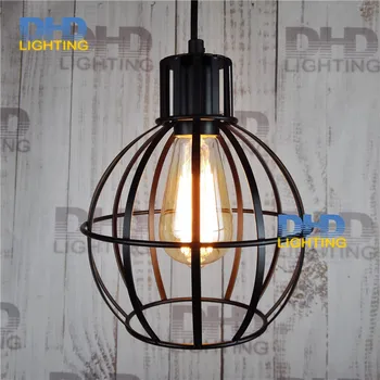 

Free shipping one sample New Style geometrical figure round cage shape simple iron black finished with 1.1 meters pendant lamp