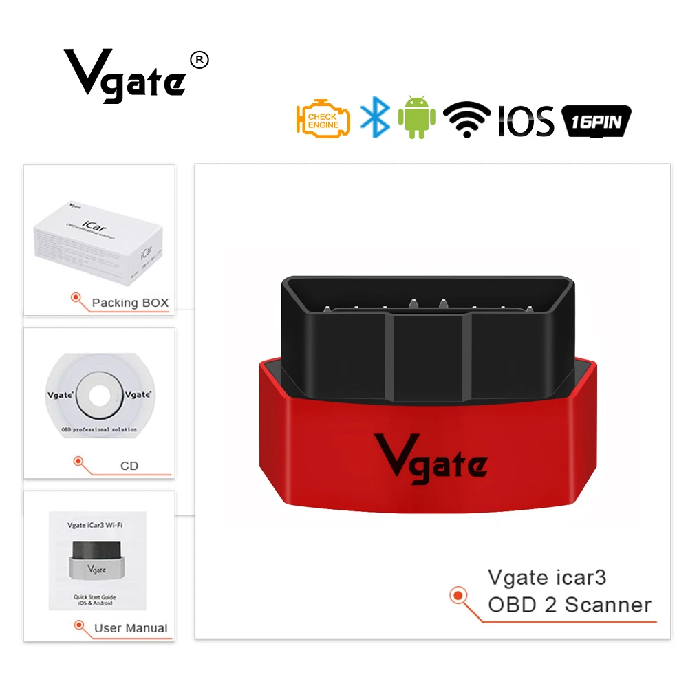 

Vgate iCar3 ELM327 Wifi/Bluetooth diagnostic scanner OBDII Code Reader Diagnostic-Tool ELM 327 V2.1 support J1850 obd2 Scanner
