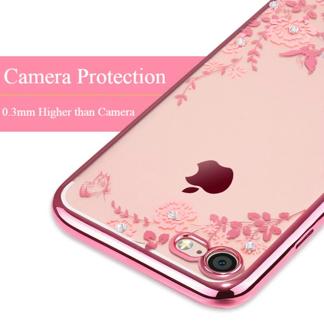 Bling Diamond Flower Plating Crystal Case For iPhone XS Max XR X 6S 6 7 8 Plus 5S SE 5 Shiny Clear Soft TPU Phone Covers Cases