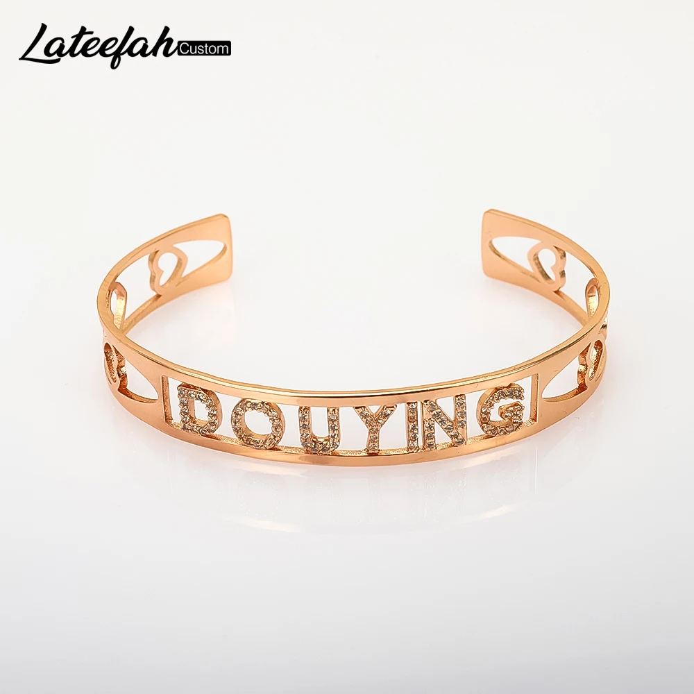 Lateefah Custom Name ID Bar Bracelet Gold Cubic Zirconl Initial Charm Bracelets For Women Personalize Jewelry Best Friends Gift