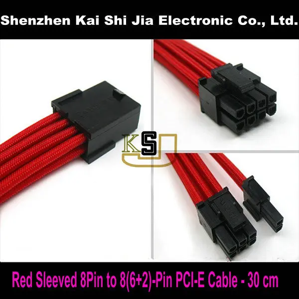 30cm 6 Pin PCI-E GPU Sleeved Black /& Red Power Supply PSU Extension Cable