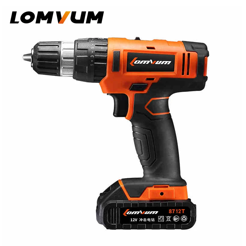 

LOMVUM 12V Impact Cordless Screwdriver Multifunctional 2 Speed Drill with Lithium Battery Hammer Function for Home Project 8712T