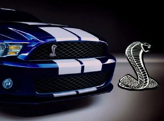 Excellent Metal Front Grille Smooth Glossy car Emblem Badge Cobra silver gold  For Ford Mustang car Sticker car styling