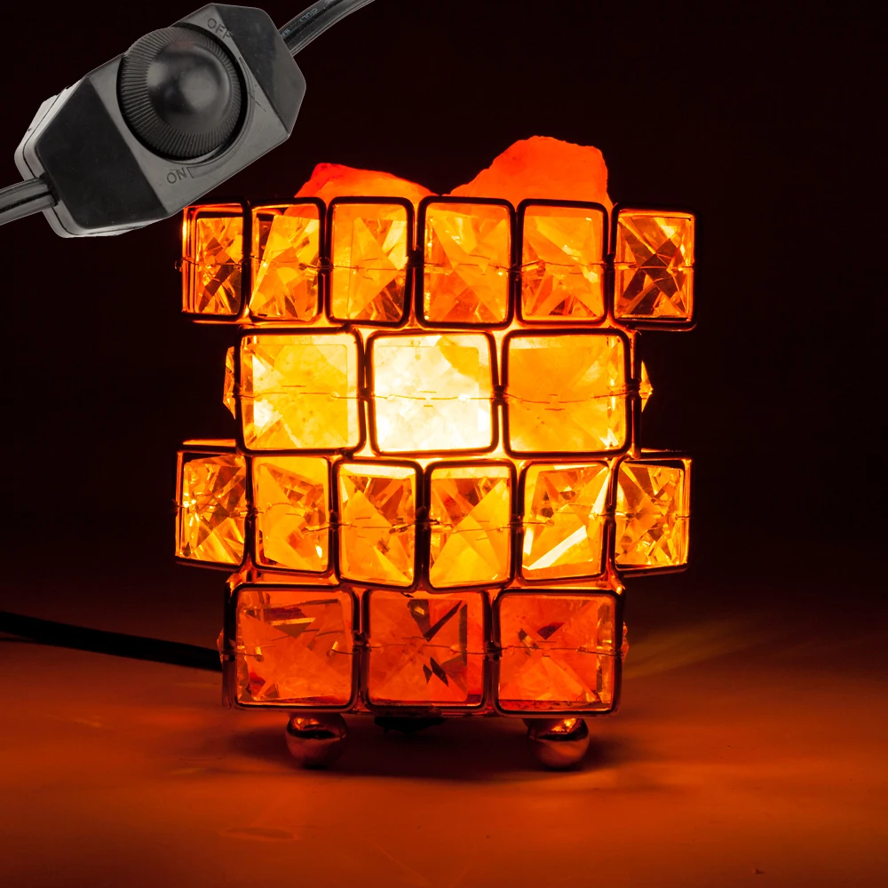 

Cube Shape Healthy Life Himalayan Natural Crystal Salt Light Air Purifying Himalayan Salt Lamp for Bedroom Dimmer Switch US Plug