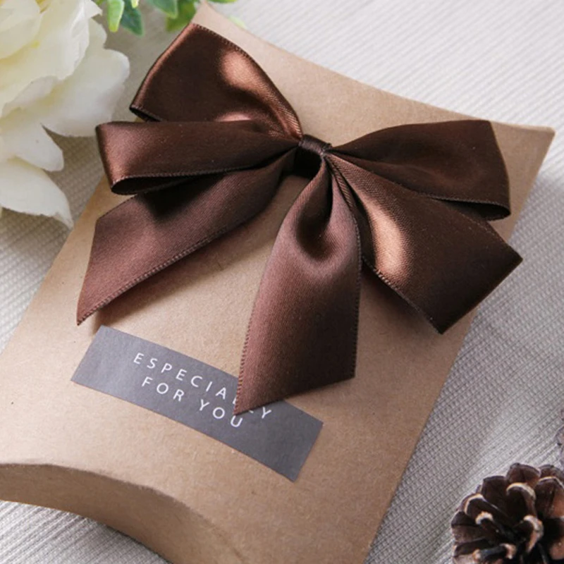 5pcs Brown Satin Bow Handmade Small Ribbon Bows for Headwear Wedding Birthday Party DIY Craft Decor