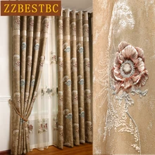 European classic luxury 3D embossed brown shading villa curtains for living room high quality elegant curtain for hotel bedroom European classic luxury 3D embossed brown shading villa curtains for living room high quality elegant curtain for hotel bedroom