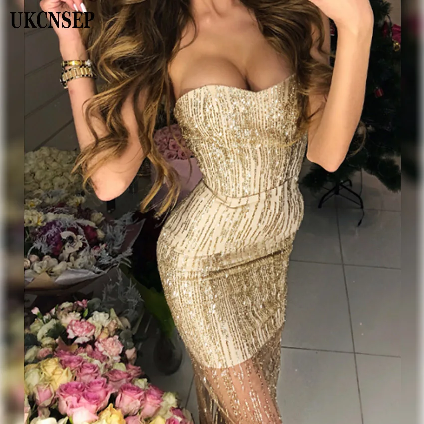 

Women Sexy Summer Bodycon Bandage Dresses 2019 New Strapless Off Shoulder Sequins Elegant Celebrity Evening Party Dress Vestidos
