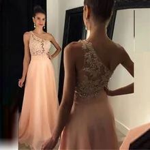 Schulter Lange Prom Kleider mit Applikationen Spitze vestidos de noite longos 2017 friesen a line chiffon damen günstige dress