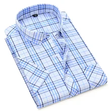 Новое поступление, летние клетчатые повседневные мужские рубашки на пуговицах с коротким рукавом, клетчатые рубашки для отдыха с карманом