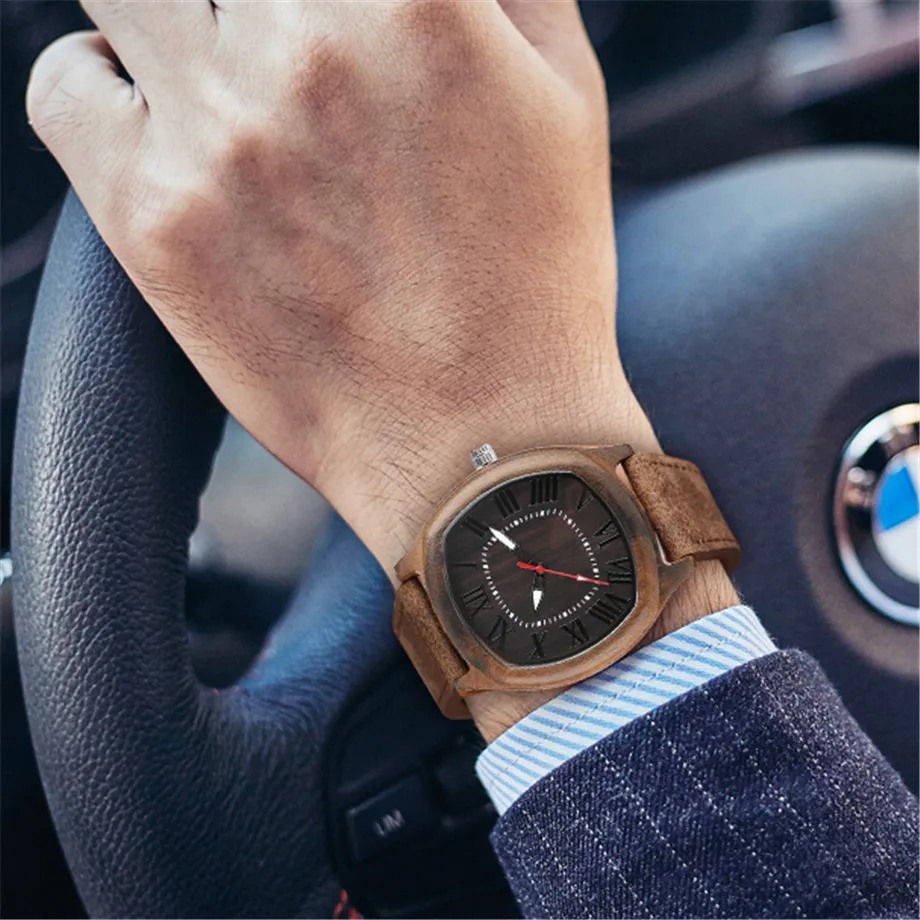 YISUYA Bamboo Wooden Watches Mens Creative Wood Wristwatch Analog Quartz Leather Vintage Roman Numerals Fashion Unique Clock Gifts Sport Casual Watch (37)