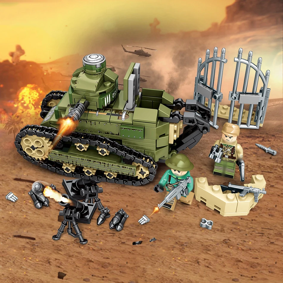 

Military WW2 Renault FT17 Tank Building Blocks Army Soldiers Figures Weapon Bricks Sets Children Educational Blocks Toys Gifts