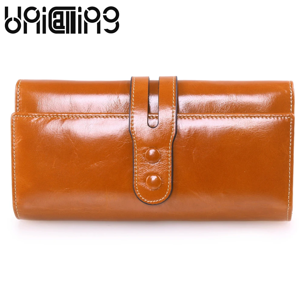 

European and American Style Fashion brand wallet solid color Retro Small fresh Cow Leather women long wallet Card Holder