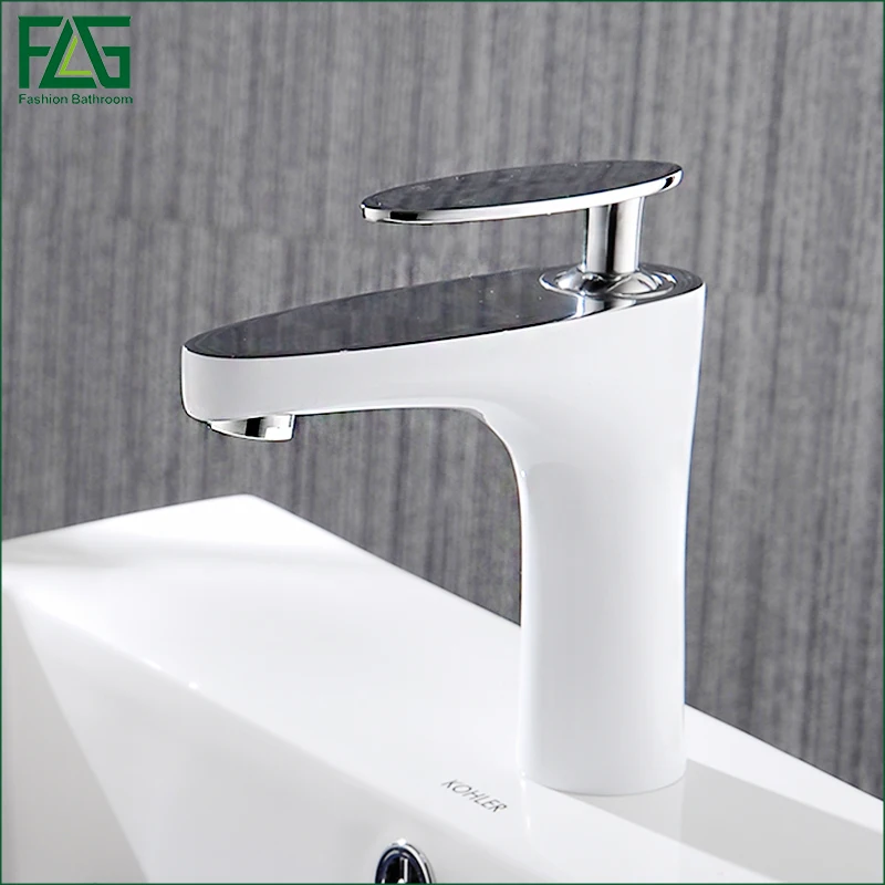 FLG смесители для раковины окрашенный в белый, ребристый хромированный смеситель для ванной комнаты с одной ручкой смеситель для ванной комнаты 635-11WC