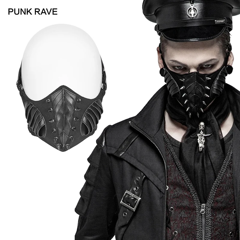 

PUNK RAVE Men's Punk Dark Protection PU Leather Pin Rivet Masks Fashion Gothic Cool Man Accessories Club Cosplay Halloween Mask