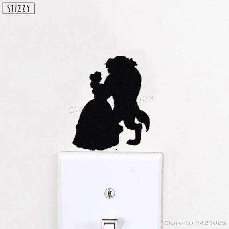 

STIZZY Wall Decal Creative Beauty Beast Light Switch Stickers Decals Princess Girls Bedroom Art Mural Cartoon Design Decor C402