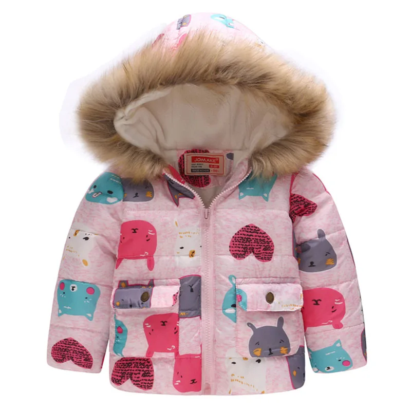 

Kids Winter Coats for Girls Clothes Fur Hooded Baby Girls Warm Coat with Fleece Animal Print Girls Jackets Children Outerwear