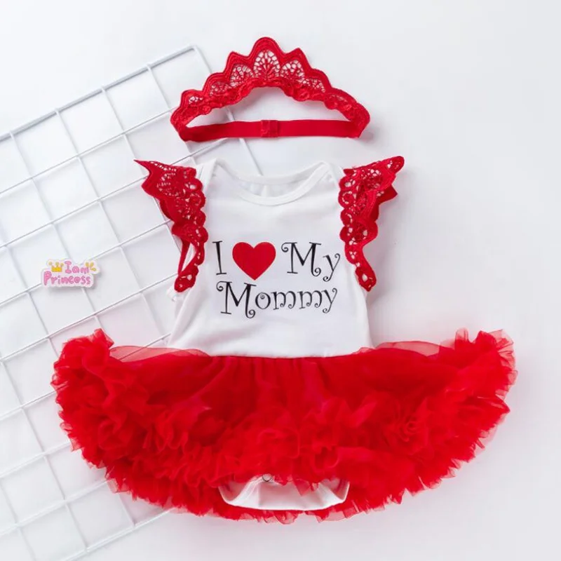 Love Mommy Happy Mother's Day/одежда для малышей Детское кружевное платье-комбинезон, повязка на голову, балетная пачка для новорожденных, одежда для маленьких девочек, одежда для младенцев - Цвет: VD260-B