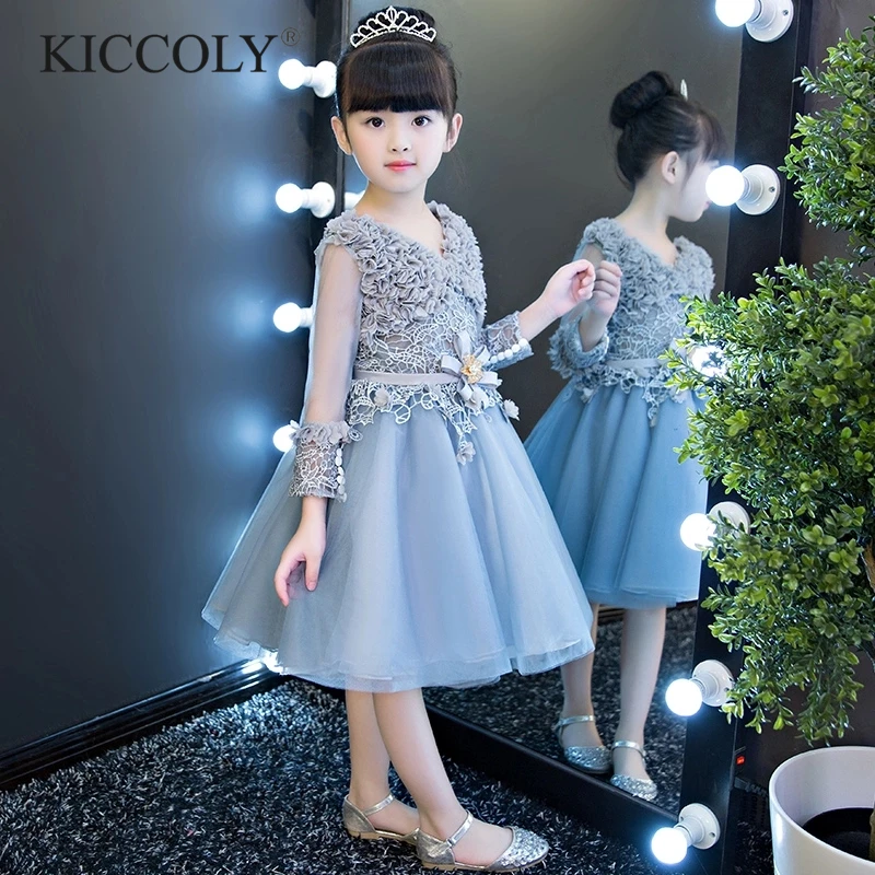 

Glizt Bead Tulle first communion dresses for girls Long Sleeve Luxury Ball Gown Organza Flower Girl Dress for Weddings