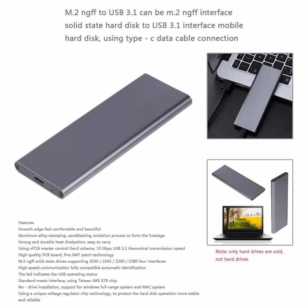 1 шт. M.2 NGFF SATA SSD 10 Гбит/с для USB 3,1 type-C конвертер адаптер чехол для M2 жесткий диск ПК