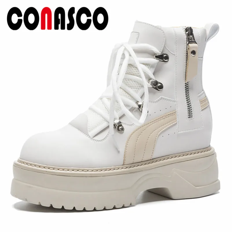 

CONASCO Punk Women Ankle Boots High Heels Lace Up Platforms Martin Shoes Woman Autumn Winter Round Toe Motorcycle Boots Shoes