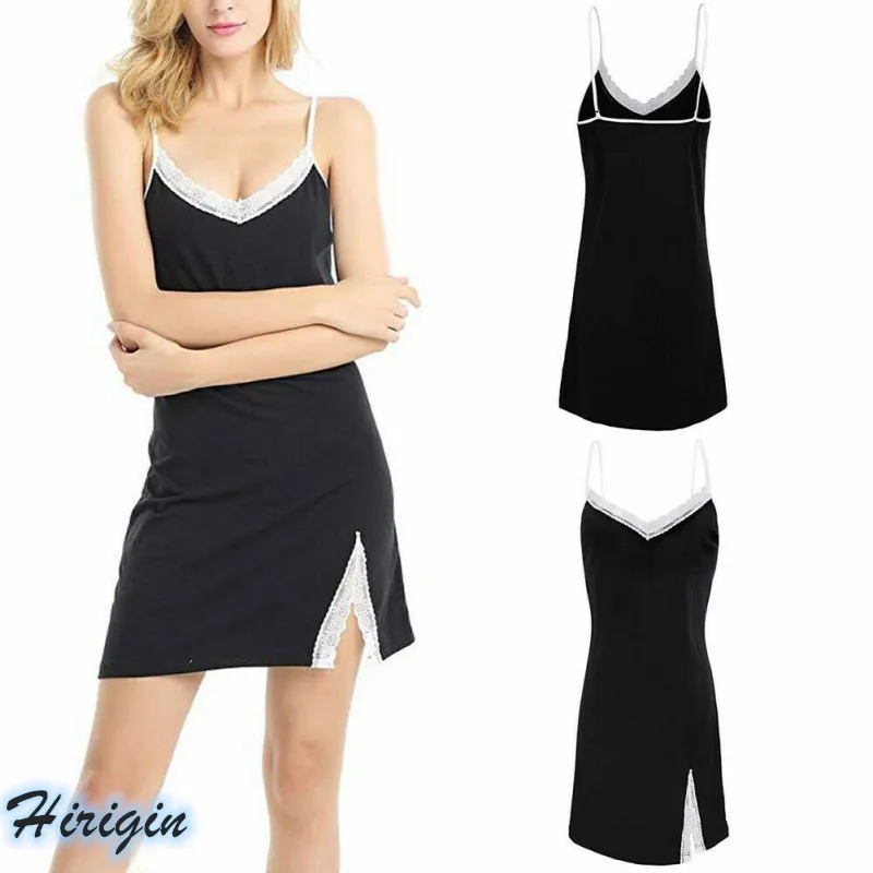 

Summer Nightgowns 2019 New Summer Sexy Women Cotton Sleeveless V-Neck Lace Patchwork Loose Strap Nightwear
