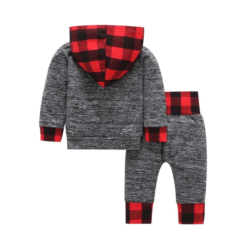 2018 осенне-зимняя одежда для новорожденных, толстовки с капюшоном, свитер + штаны, клетчатое пальто, комбинезон с цветочным принтом, детская