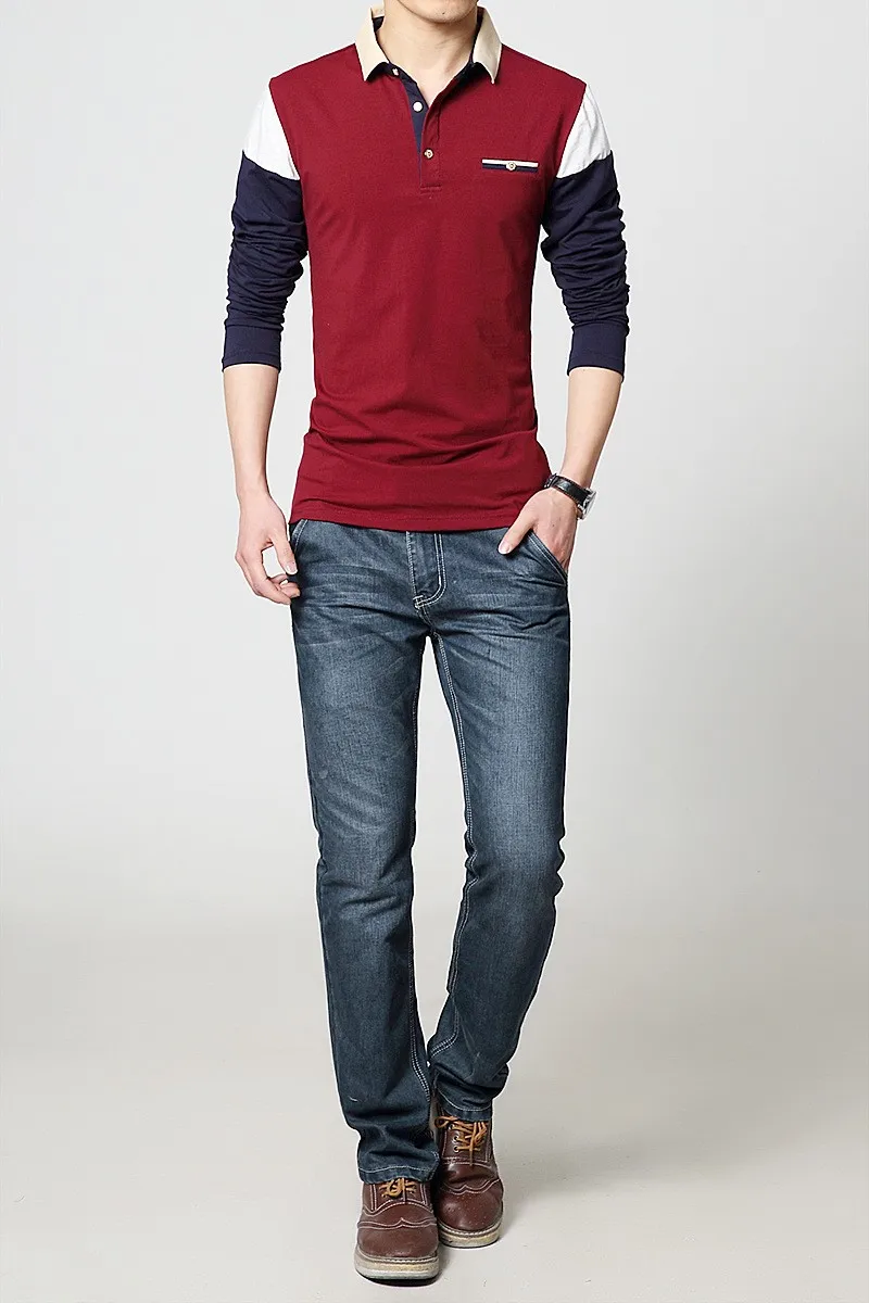 Mwxsd весенние мужские повседневные рубашки поло с длинным рукавом, мужские лоскутные приталенные рубашки поло, приталенная рубашка контрастного цвета