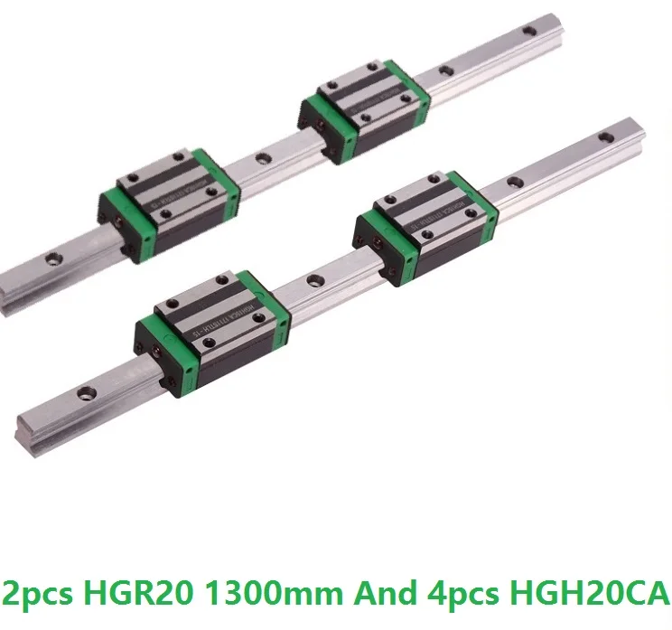 2 шт. линейная направляющая HGR20 L 1300 мм и 4 HGH20CA линейные узкие направляющие блоки