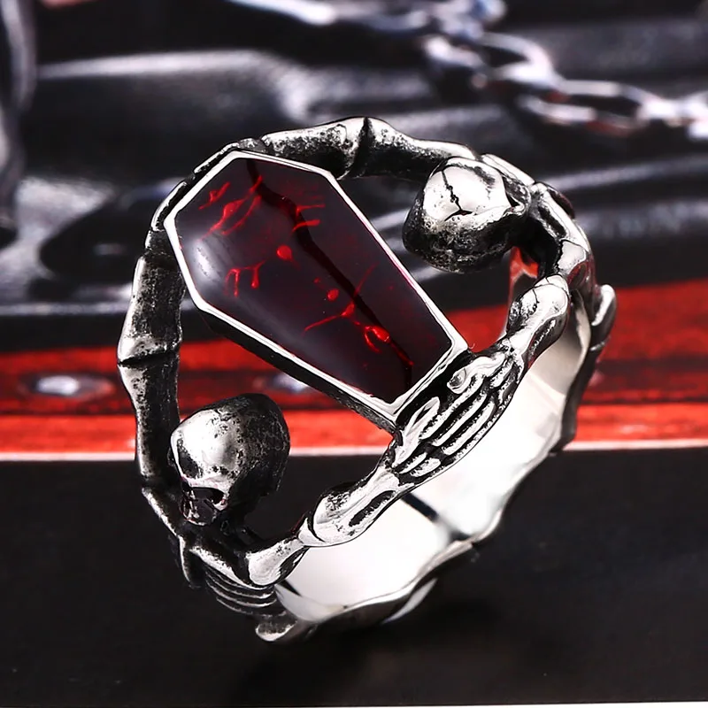 BEIER Undertaker Skull Gothic Antique Vampire Ring Stainless Steel With Purple colour Movie Punk Rock Jewelry For Man BR8-501