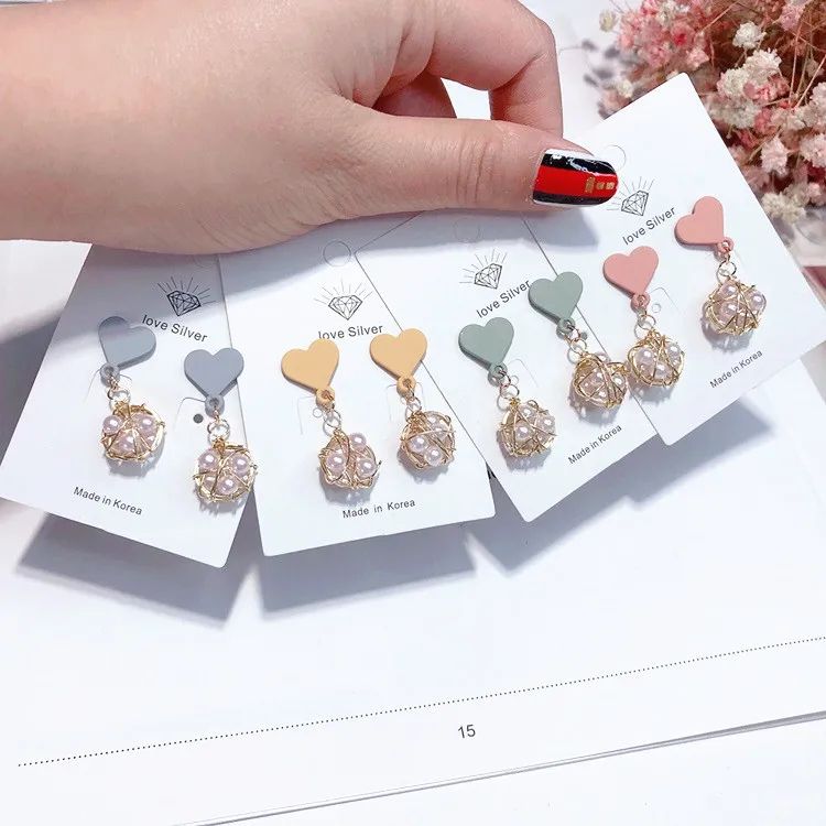 hollow bird nest pearl heart earring Hypoallergenic fadeless alloy fashion jewelry stud earrings for women gift