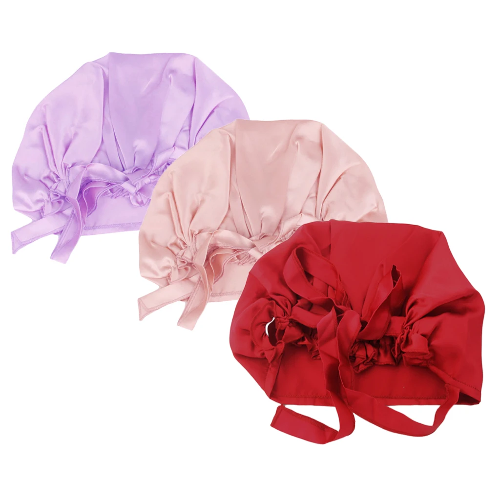 3 Pieces 100 Silk Sleeping Cap Night Sleep Hat Shower Caps