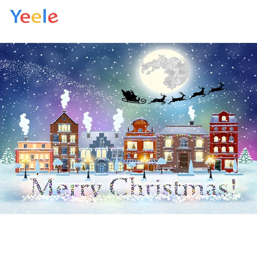 

Yeele Merry Christmas Decor Buildings Deer Snow Light Photography Backdrop Personalized Photographic Background For Photo Studio