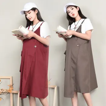 

2020 Summer Loose Pregnant Women Strap Dress Clothes for Casual Maternity Overalls Suspender Dress Pregnancy Clothing Plus Size
