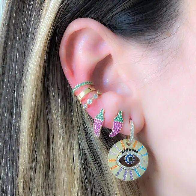 

2019 summer Big round disco charm Earring Gold colorful cubic zirconia gorgeous trendy women drop earrings