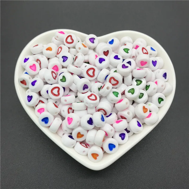 100pcs 4x7mm round letters 26 letters beads multi-color peach heart-shaped spacer beads For bracelet necklace jewelry making