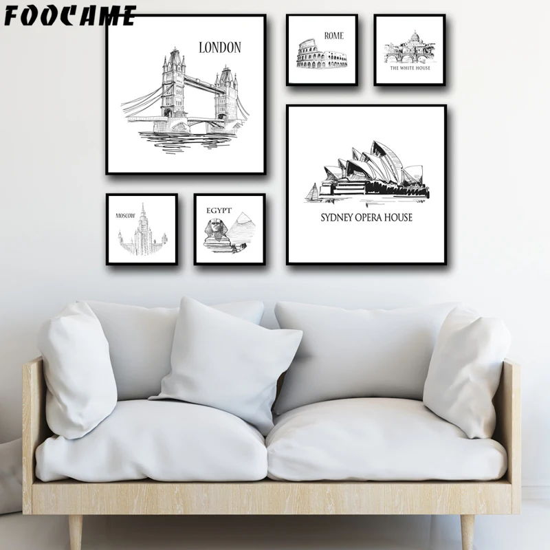 

FOOCAME Architecture Colosseum Sydney Opera House Minimalist Posters and Prints Art Canvas Painting HomePictures For Living Room