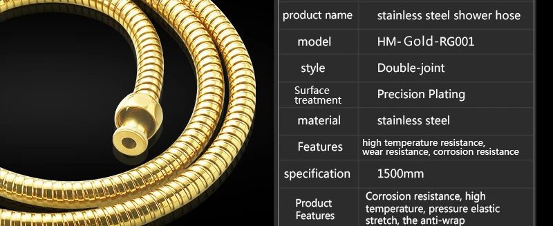 hm Shower Hose Brass Nut Double Lock Bathroom Replacement Anti-Explosion Stainless Steel 1.5M Gold Anti-Twist Plumbing Hose (15)
