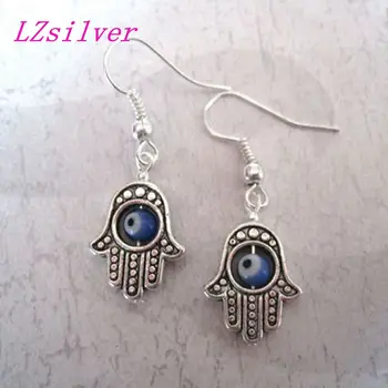 

20pair *GOOD LUCK EYE HAMSA HAND* Blue Revolving Eye SP Earrings Kabbalah 35MM LK676