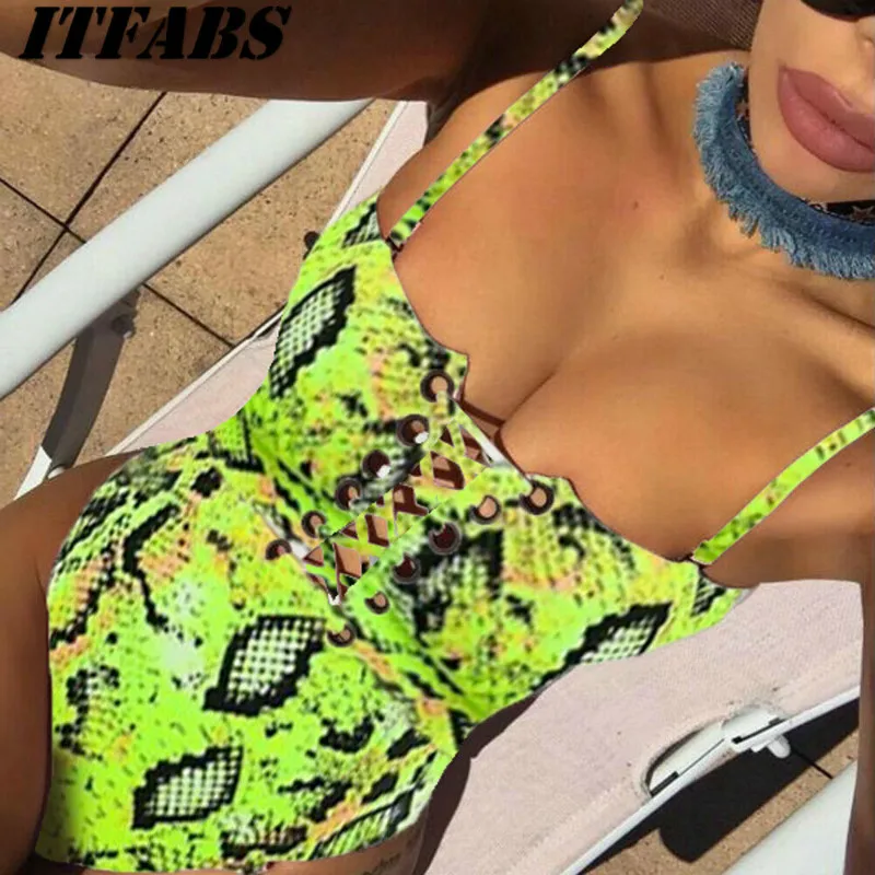 

Sexy Women High Waist Beachwear Ladies Summer One-Piece Push-up Padded Bra Bandage Bikini Set Swimsuit Swimwear Bathing Suit