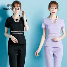 SPA Uniform Womens V-Neck Tops+Pants Sets High Quality Coffee Beauty Clothing Thai Massage Workwear