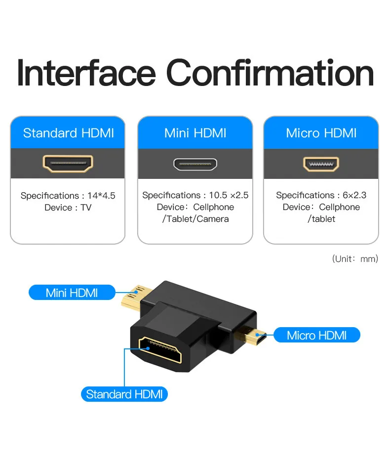 2 в 1 Mini HDMI/Micro HDMI штекер HDMI Женский адаптер поддерживает 3D 4K 60Hz 1080P для камеры GoPro Hero 6 Hero 5 DSLR