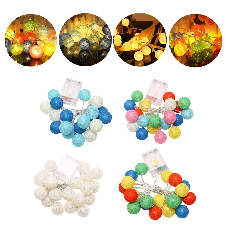 

2.3m 20 LED Waterproof Cotton Ball Fairy String Lights w/Battery Box Xmas Wedding Outdoor