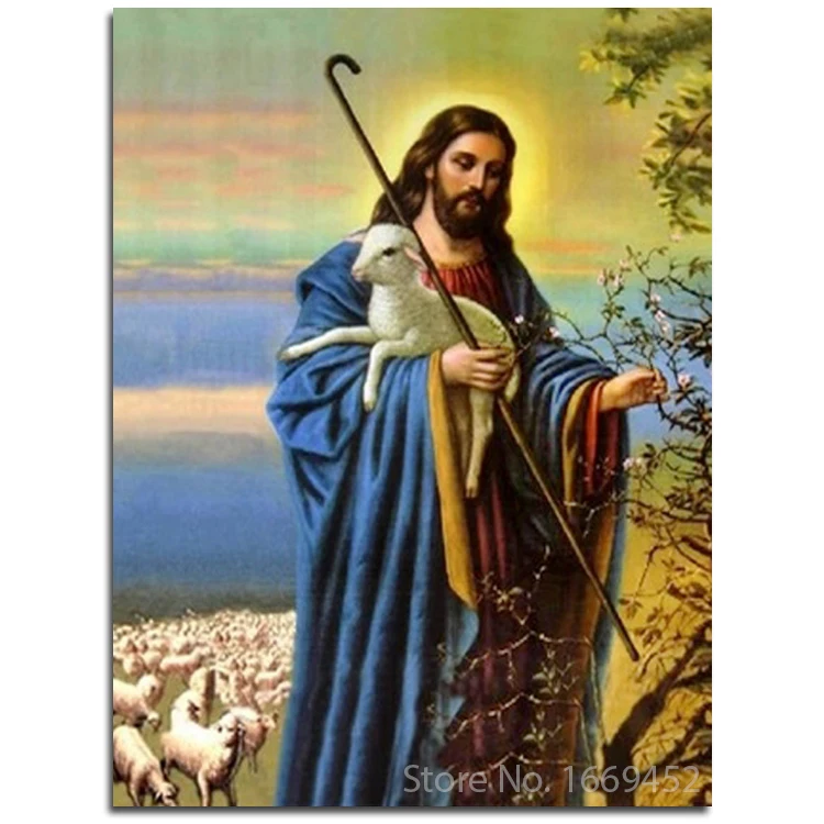 5d diy diamonds paintings religious Jesus and sheep Diamond mosaic