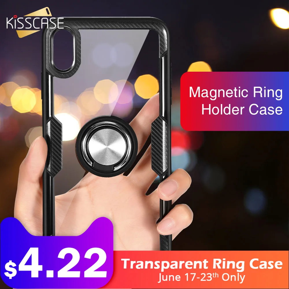 

KISSCASE Transparent shockproof Case For iphone 6 6s XR 7 Magnetic Finger Ring Holder Case For iphone 8 XSMAX X XS Cover Fundas