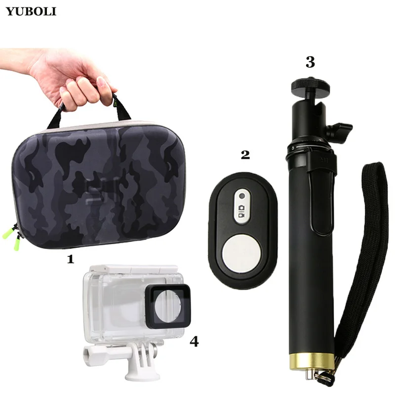 

YI 4K Waterproof Case + Selfie stick & Bluetooth Remote + camera Collect Bag for xiaomi yi xiaoyi 2 4k camera accessories