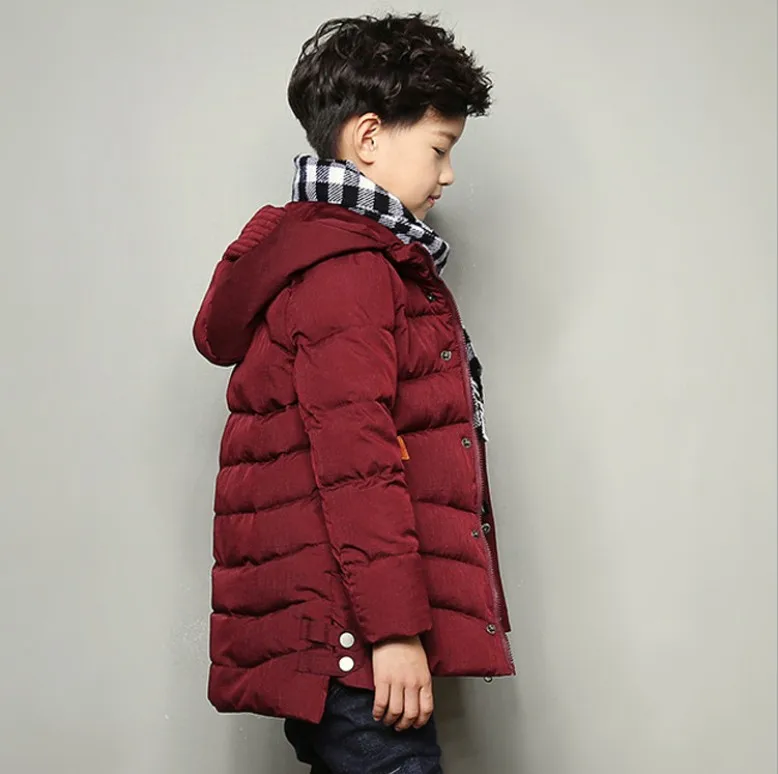 Детская зимняя одежда с хлопковой подкладкой куртка с толстой хлопковой подкладкой для мальчиков детская длинная одежда с хлопковой подкладкой на 5-15 лет - Цвет: Wine Red