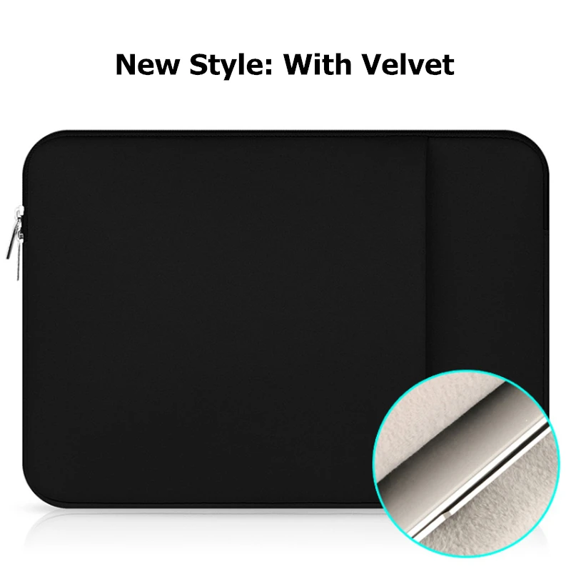 Ноутбук молния рукав 14, 15,6 дюймов Сумка для ноутбука 13,3 для MacBook Air Pro 13 Чехол, сумка для ноутбука 11,12, 13,15 дюймов, защитный чехол - Цвет: Black With Velvet