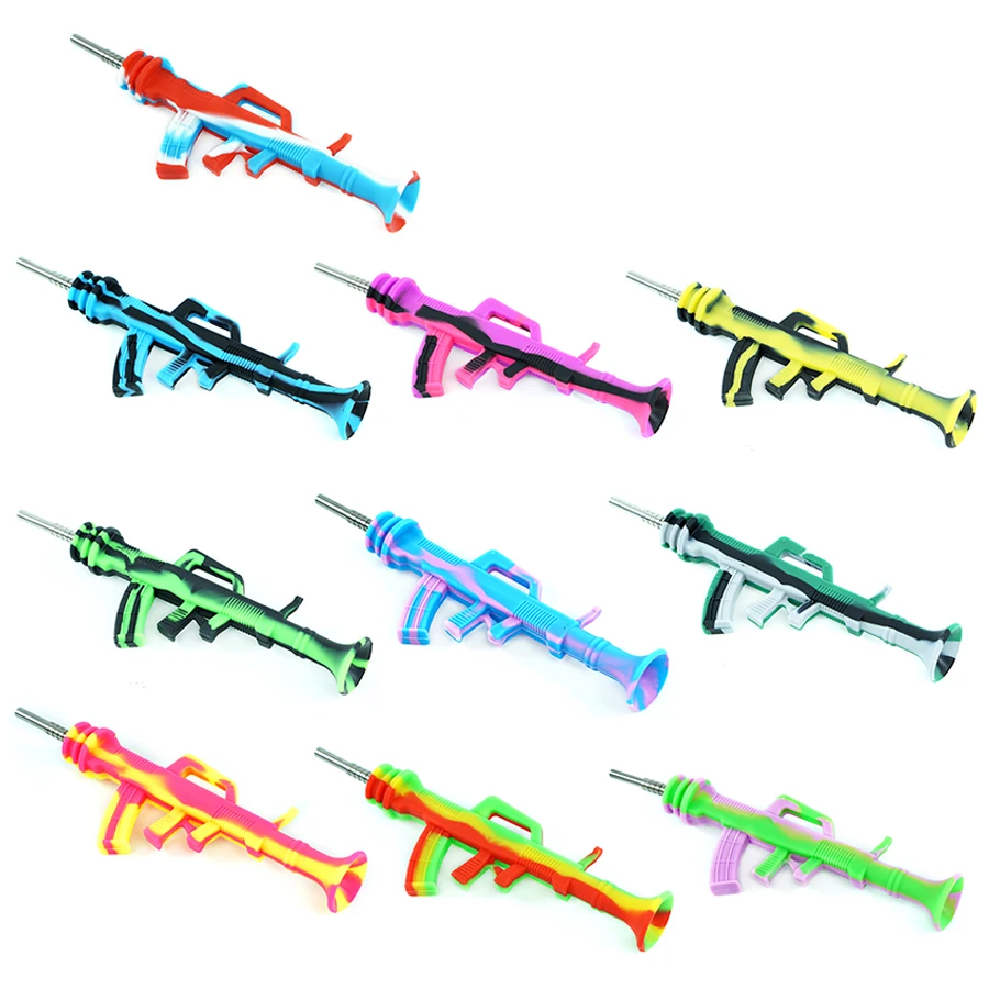 

5pcs AK47 design smoking pipe Silicone NC kit Unbreakable Silicone Dab Oil Rig Concentrate with Titanium Nail