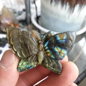 

Very rare rich natural gems carved labradorite blue butterfly