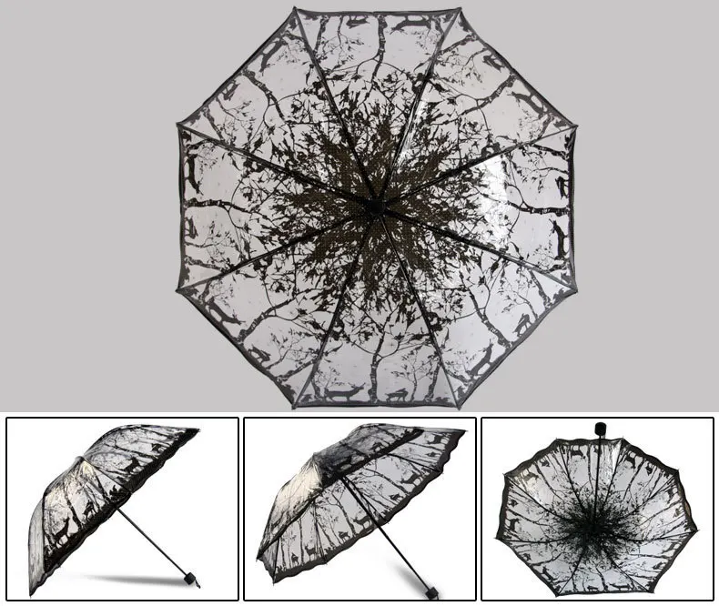 Печать серии прозрачный зонтик дождь для женщин бабочка женский Прозрачный Paraguas три складной зонтик